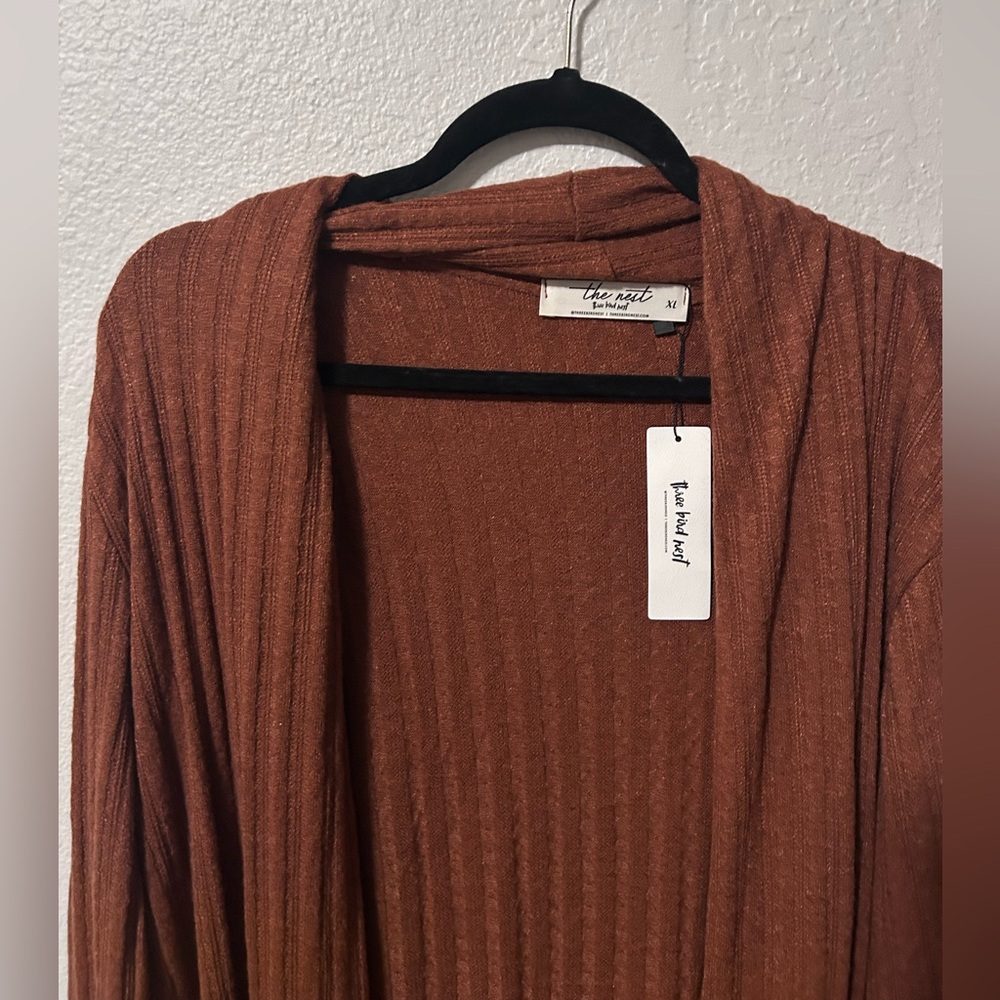 Burnt orange Ribbed Open Cardigan - Picture 3 of 3